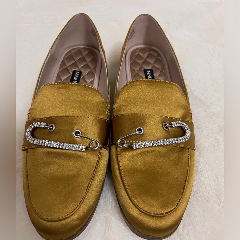 Nine West satin loafers with bling/rhinestone accent